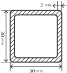 Труба нержавеющая 30,0х30,0х2х6000 мм.  AISI 304 (08Х18Н10) электросварная, профильная, зеркальная